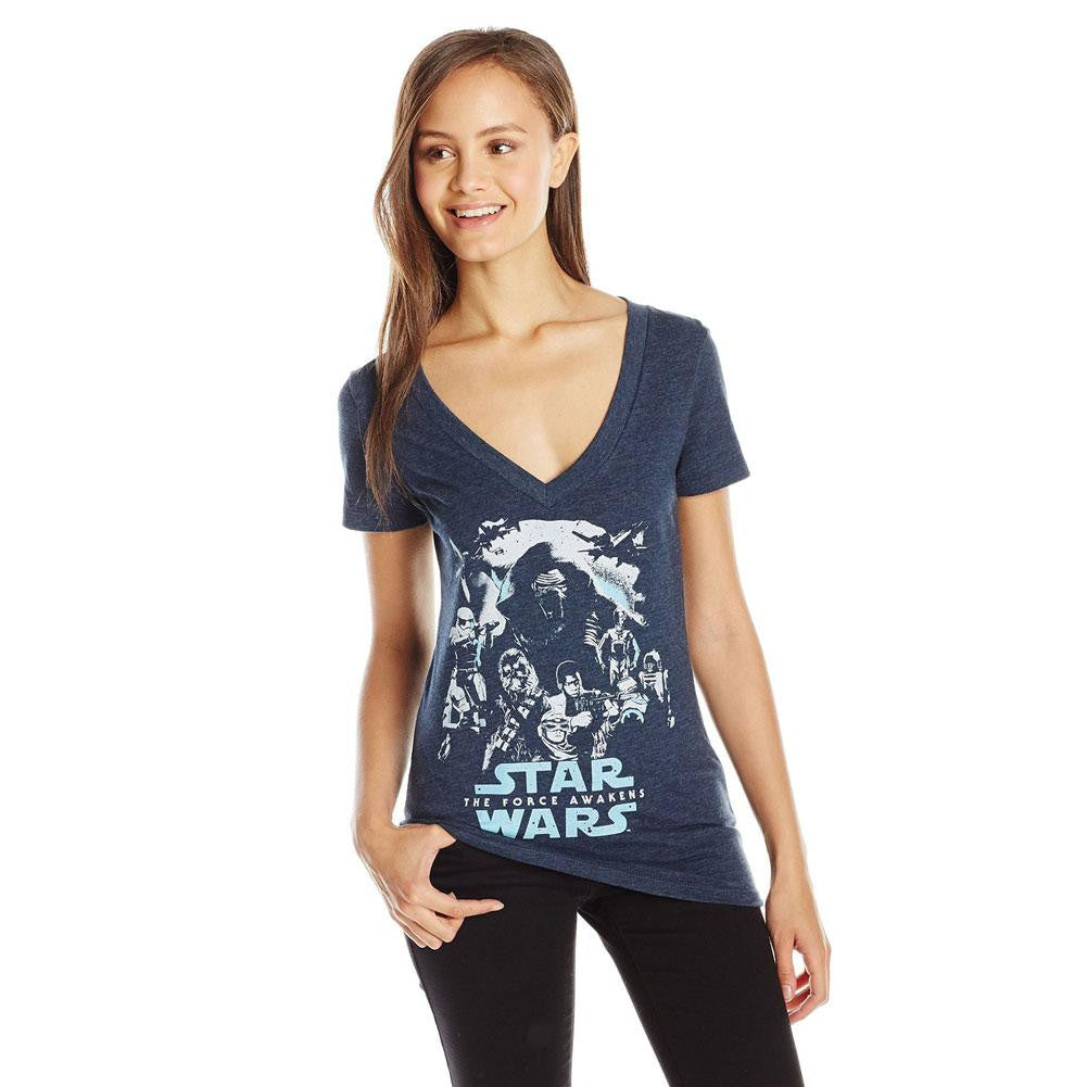 Star Wars - Poster Out Juniors V-Neck T-Shirt Juniors T-Shirts Old Glory SM Dark Blue 