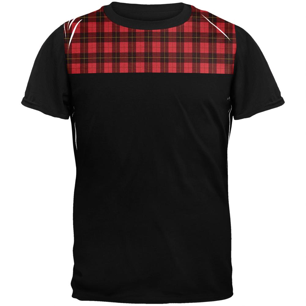 Red Plaid Yoke Adult Black Back T-Shirt Men's T-Shirts Old Glory LG White 