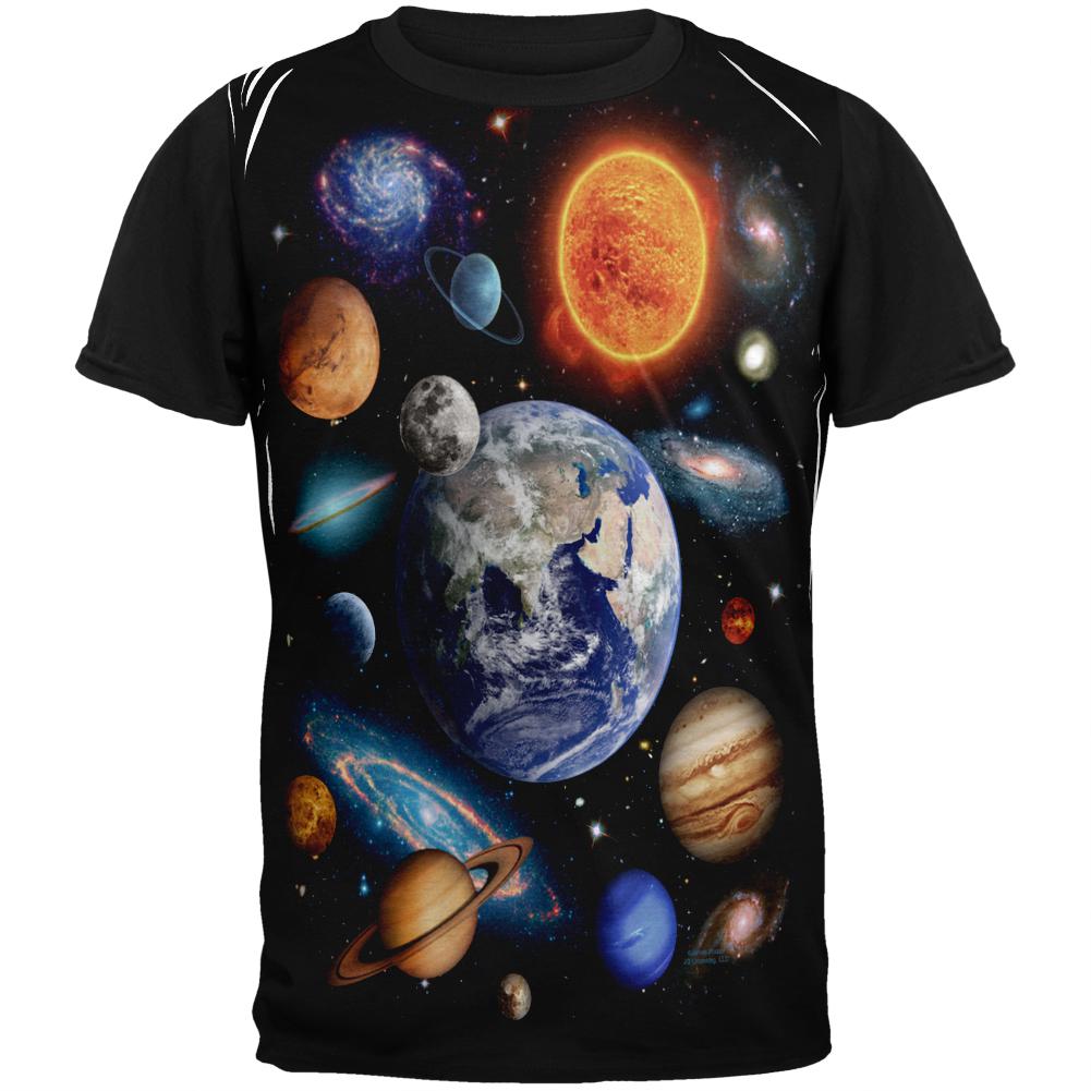 Galaxy Solar System Adult Black Back T-Shirt Men's T-Shirts Old Glory LG Multi 