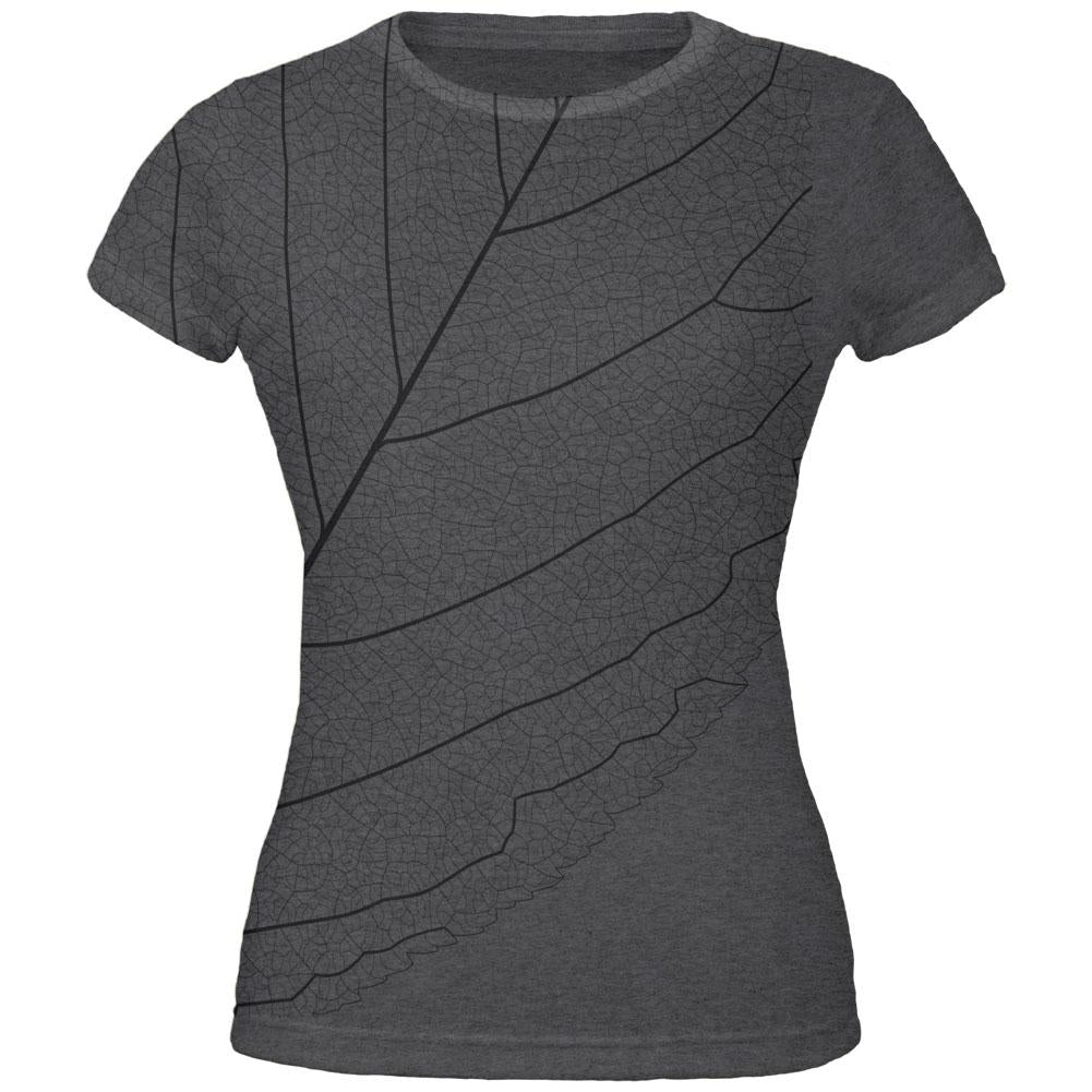 Leaf Veins All Over Dark Heather Juniors Soft T-Shirt Juniors T-Shirts Old Glory 2XL Grey 