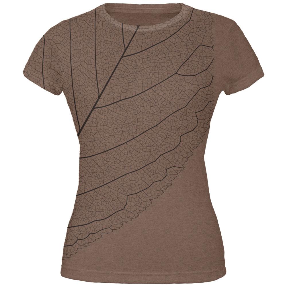 Leaf Veins All Over Heather Brown Juniors Soft T-Shirt Juniors T-Shirts Old Glory 2XL Brown 