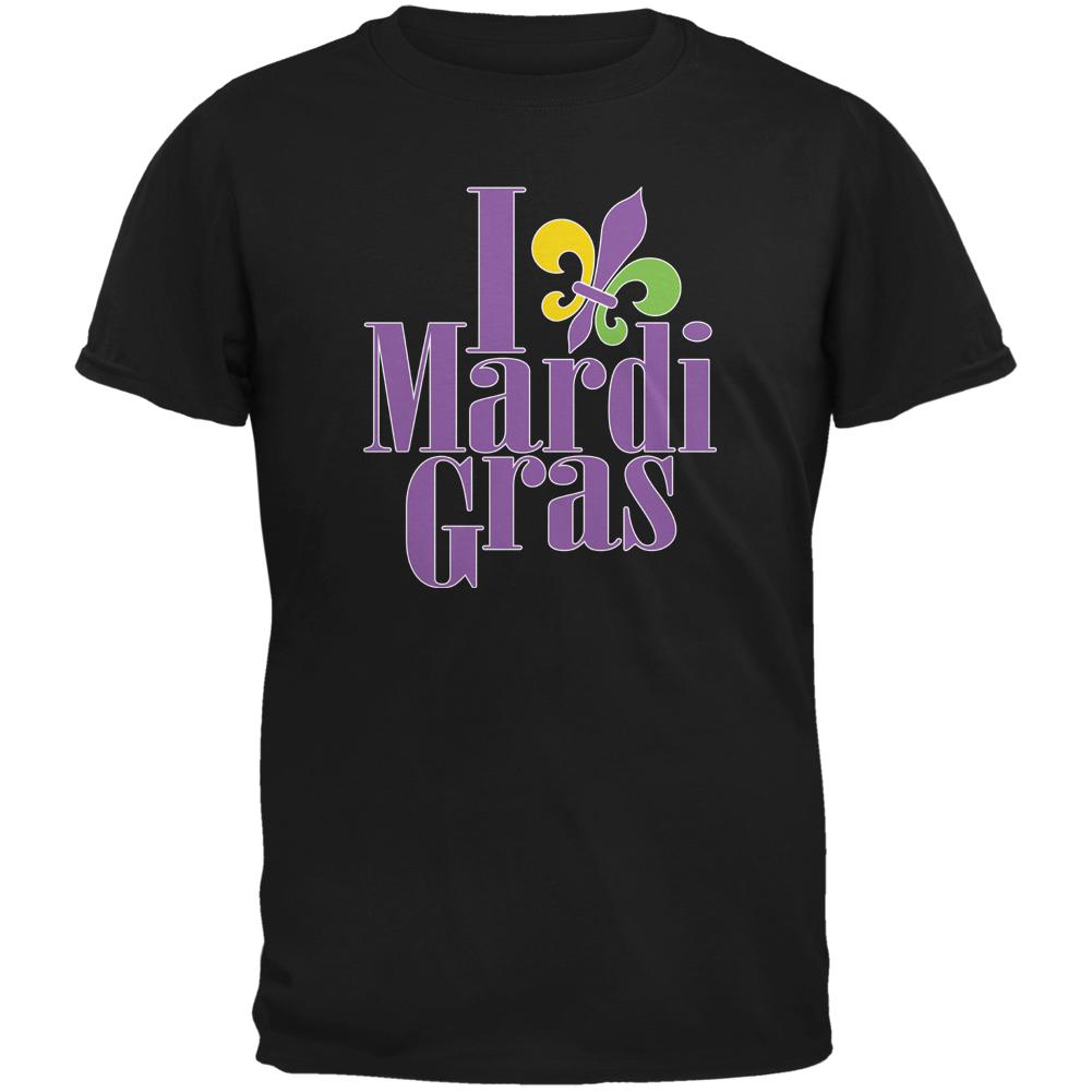 I Love Mardi Gras Fleur De Lis Black Youth T-Shirt Youth T-Shirts Old Glory LG Black 