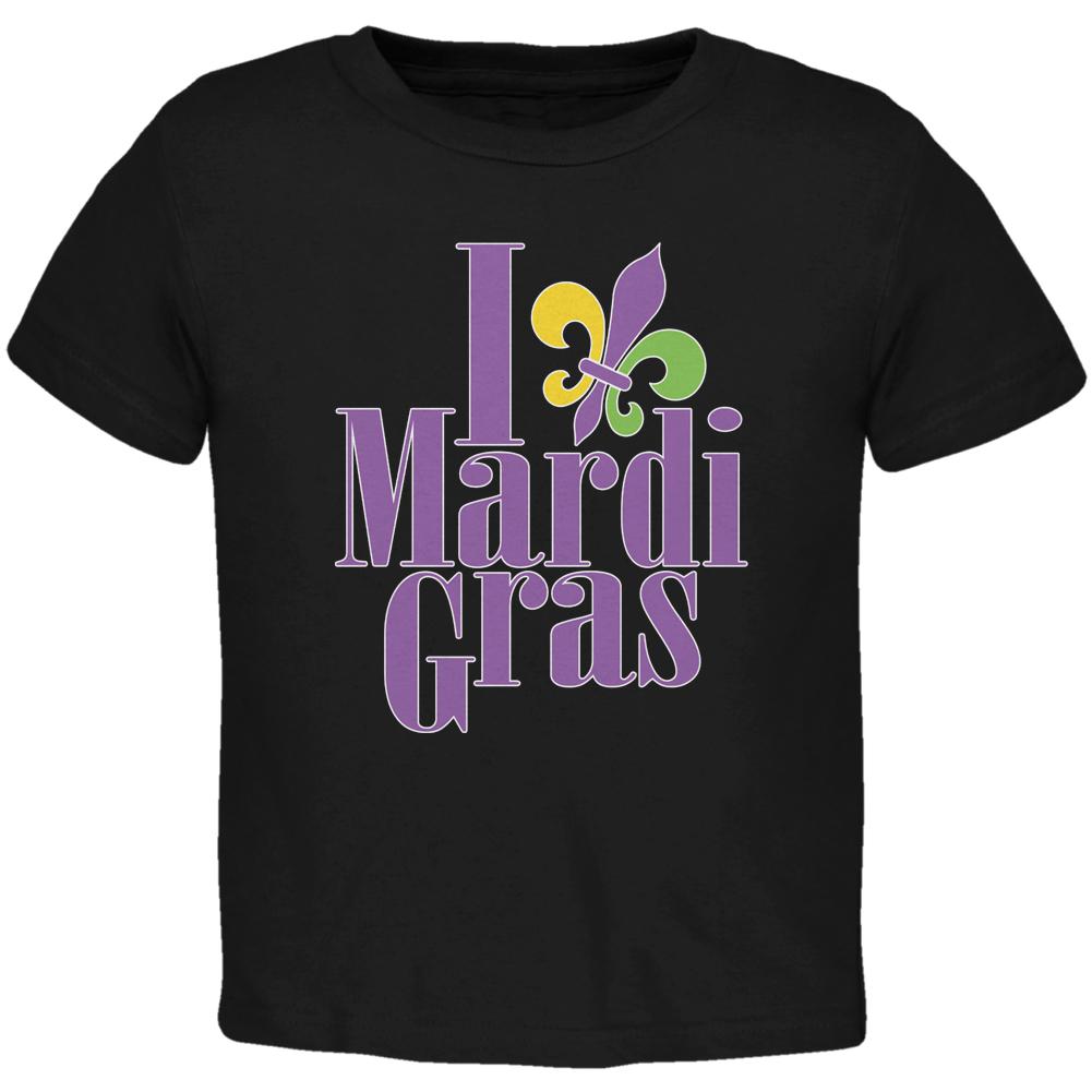 I Love Mardi Gras Fleur De Lis Black Toddler T-Shirt Toddler T-Shirts Old Glory 2T Black 