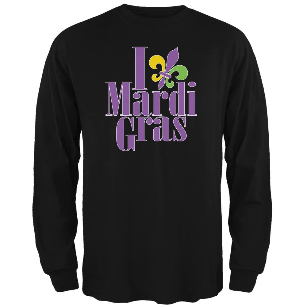 I Love Mardi Gras Fleur De Lis Black Adult Long Sleeve T-Shirt Men's Long Sleeves Old Glory 2XL Black 