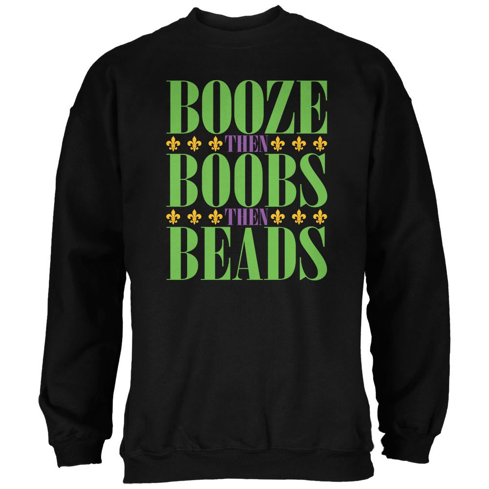 Mardi Gras Booze Boobs Beads Black Adult Sweatshirt Men's Sweatshirts Old Glory 2XL Black 