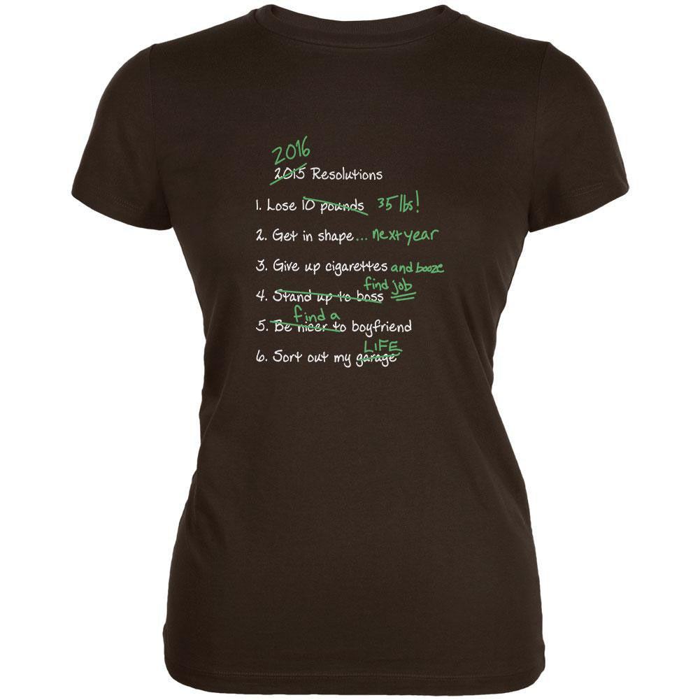 Funny 2016 Resolution List Brown Juniors Soft T-Shirt Juniors T-Shirts Old Glory 2XL Brown 