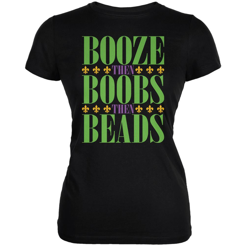 Mardi Gras Booze Boobs Beads Black Juniors Soft T-Shirt Juniors T-Shirts Old Glory 2XL Black 