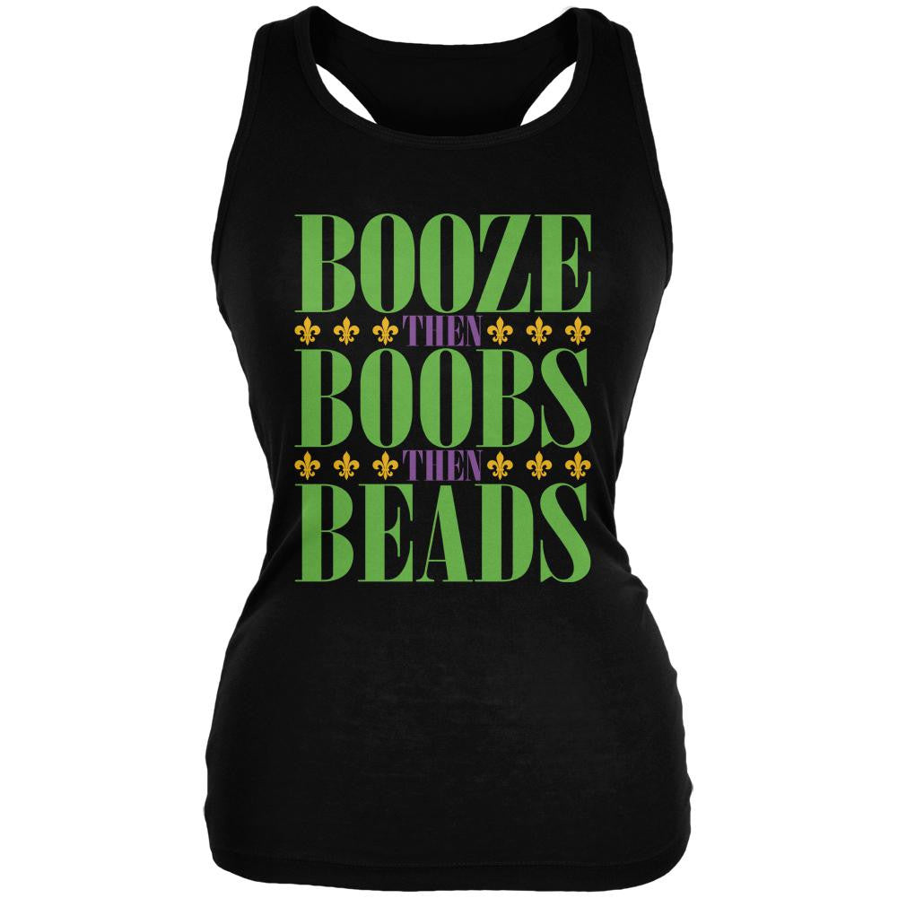 Mardi Gras Booze Boobs Beads Black Juniors Soft Tank Top Juniors Tank Tops Old Glory 2XL Black 