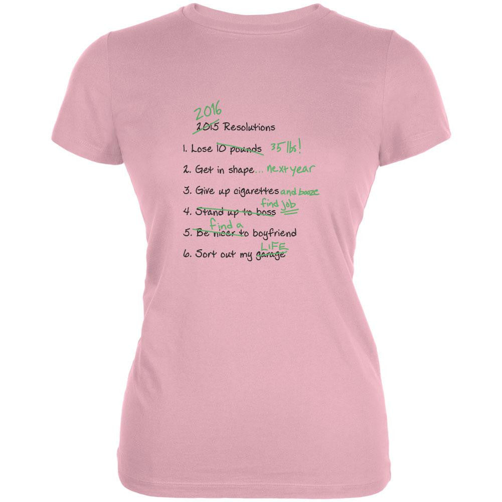 Funny 2016 Resolution List Pink Juniors Soft T-Shirt Juniors T-Shirts Old Glory 2XL Pink 