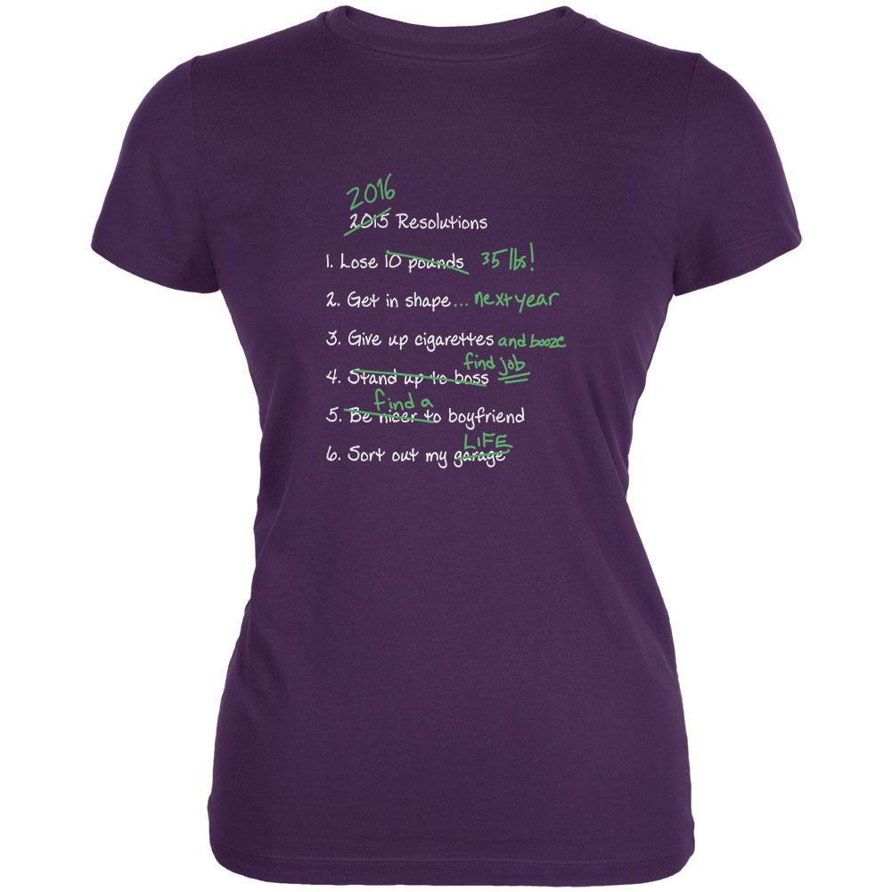 Funny 2016 Resolution List Purple Juniors Soft T-Shirt Juniors T-Shirts Old Glory 2XL Purple 