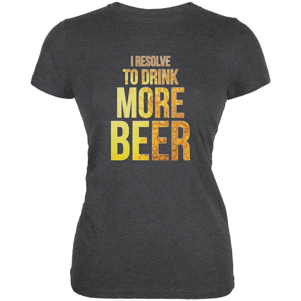 New Years Drink More Beer Resolution Dark Heather Juniors Soft T-Shirt Juniors T-Shirts Old Glory SM Grey 