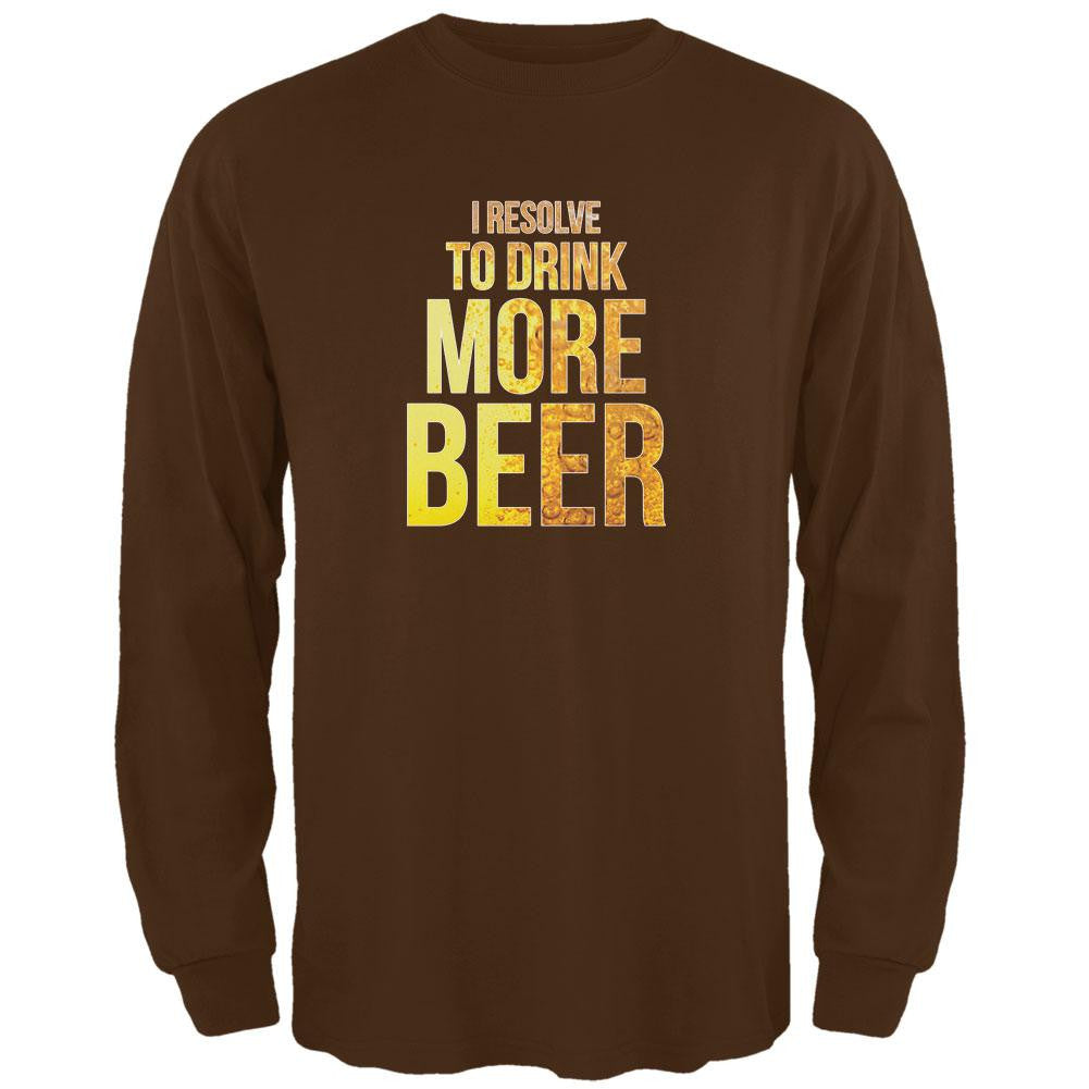 New Years Drink More Beer Resolution Brown Adult Long Sleeve T-Shirt Men's Long Sleeves Old Glory SM Brown 