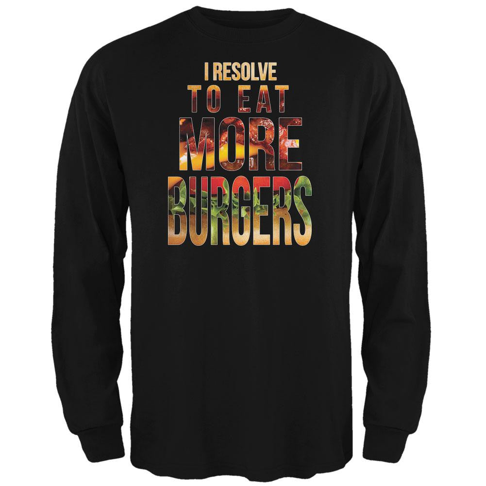 New Years Eat More Burgers Black Adult Long Sleeve T-Shirt Men's Long Sleeves Old Glory 2XL Black 