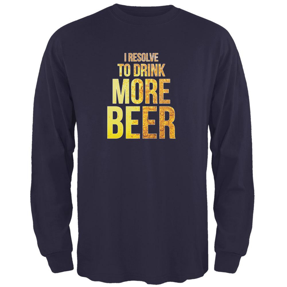 New Years Drink More Beer Resolution Navy Adult Long Sleeve T-Shirt Men's Long Sleeves Old Glory SM Blue 