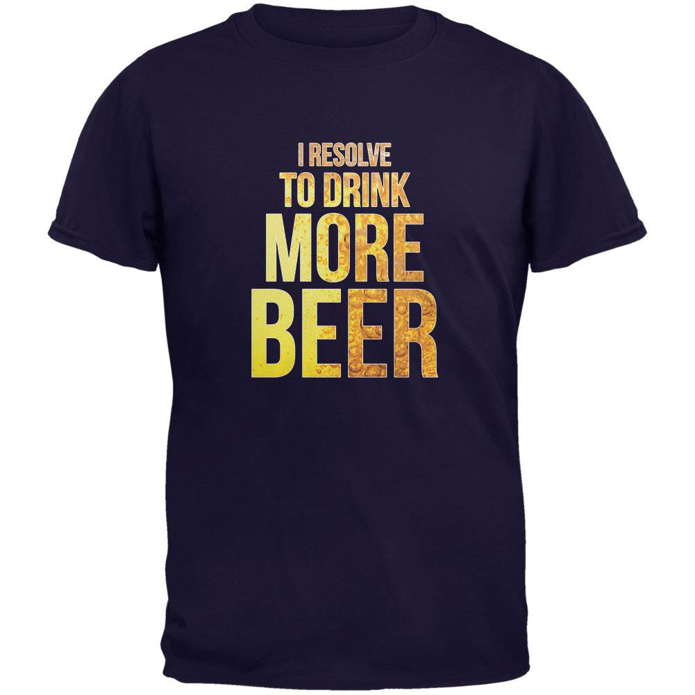 New Years Drink More Beer Resolution Navy Adult T-Shirt Men's T-Shirts Old Glory SM Blue 