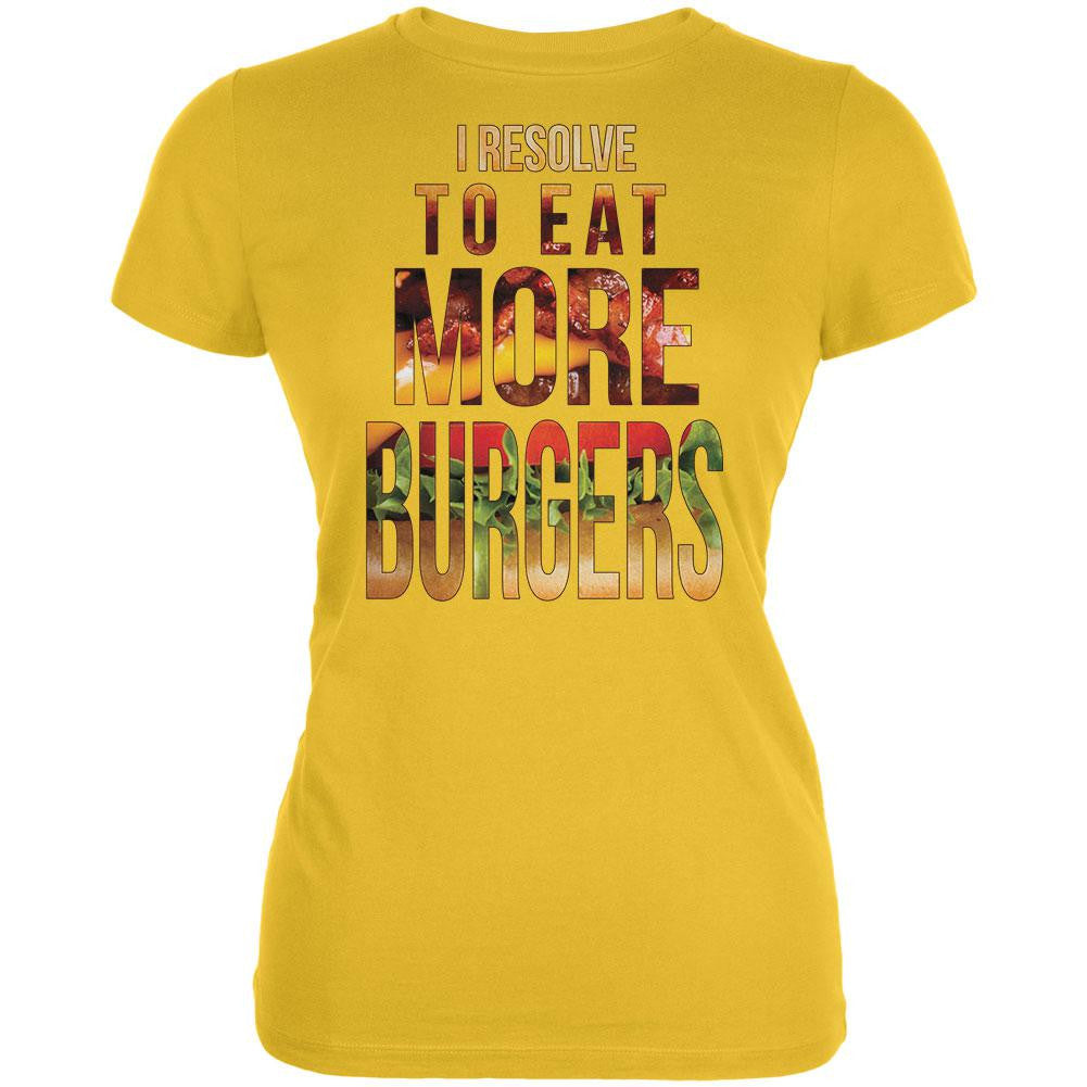 New Years Eat More Burgers Bright Yellow Juniors Soft T-Shirt Juniors T-Shirts Old Glory 2XL Yellow 