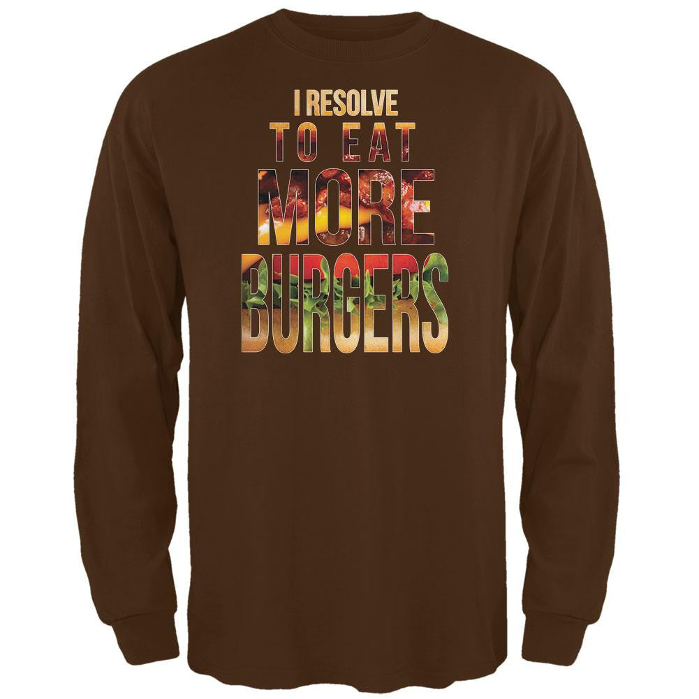 New Years Eat More Burgers Brown Adult Long Sleeve T-Shirt Men's Long Sleeves Old Glory 2XL Brown 