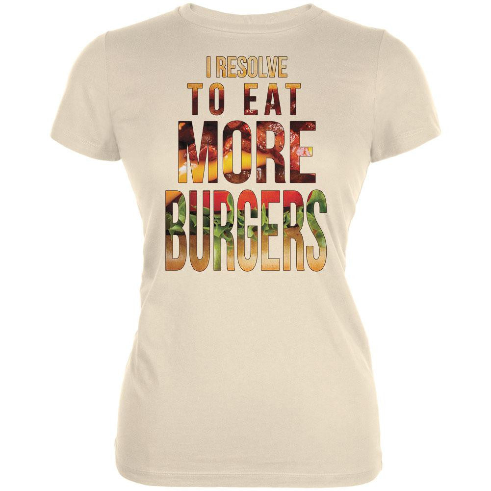 New Years Eat More Burgers Cream Juniors Soft T-Shirt Juniors T-Shirts Old Glory LG Off-White 