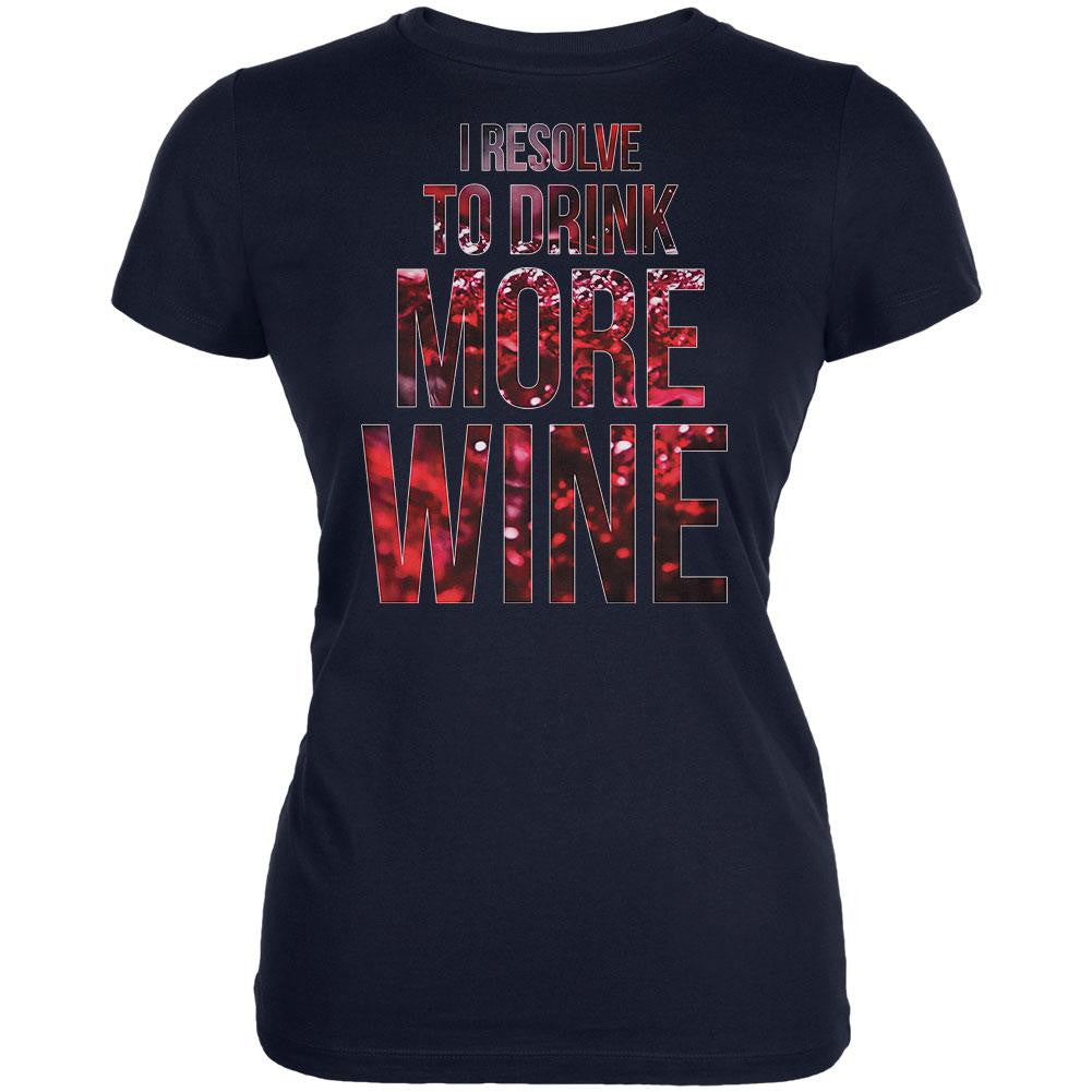 New Years Drink More Wine Navy Juniors Soft T-Shirt Juniors T-Shirts Old Glory SM Blue 