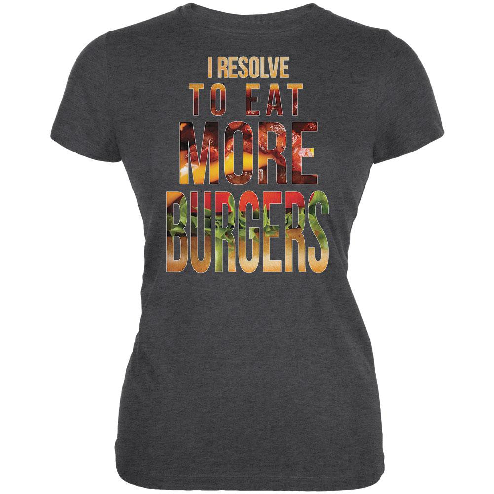 New Years Eat More Burgers Dark Heather Juniors Soft T-Shirt Juniors T-Shirts Old Glory 2XL Grey 