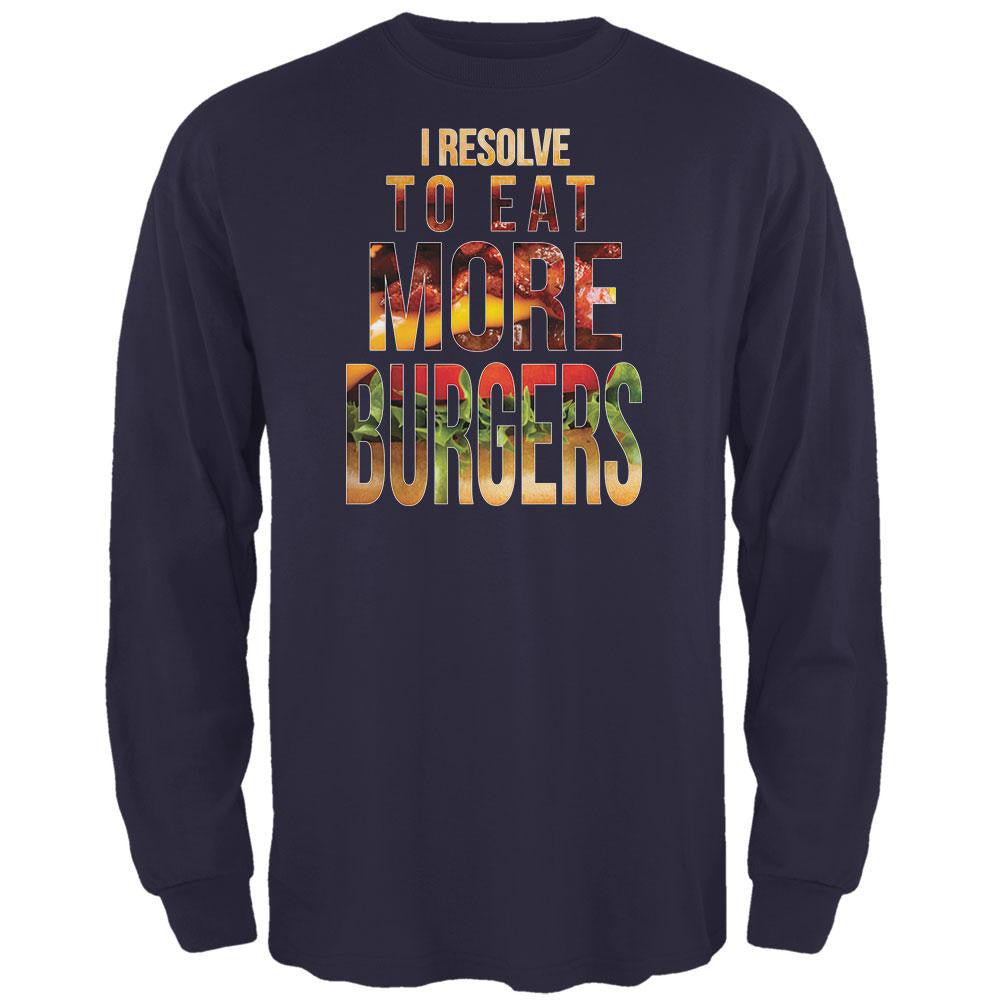 New Years Eat More Burgers Navy Adult Long Sleeve T-Shirt Men's Long Sleeves Old Glory 2XL Blue 