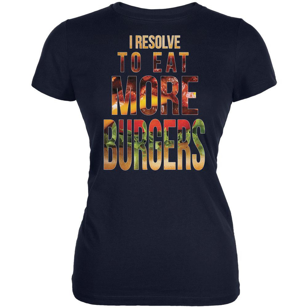 New Years Eat More Burgers Navy Juniors Soft T-Shirt Juniors T-Shirts Old Glory 2XL Blue 