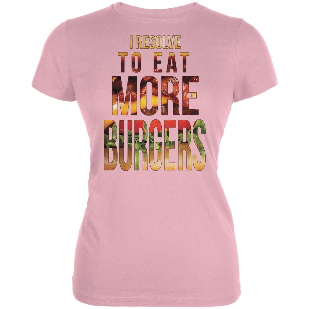 New Years Eat More Burgers Pink Juniors Soft T-Shirt Juniors T-Shirts Old Glory 2XL Pink 