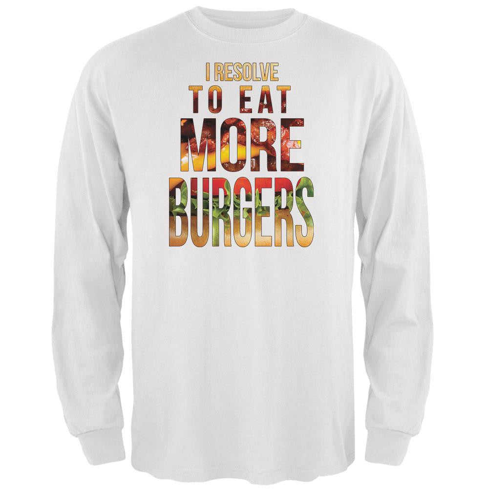 New Years Eat More Burgers White Adult Long Sleeve T-Shirt Men's Long Sleeves Old Glory 2XL White 