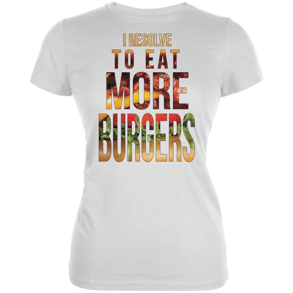 New Years Eat More Burgers White Juniors Soft T-Shirt Juniors T-Shirts Old Glory 2XL White 