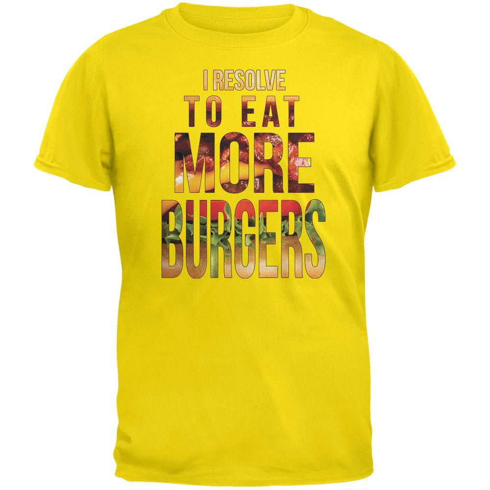 New Years Eat More Burgers Yellow Adult T-Shirt Men's T-Shirts Old Glory 2XL Yellow 