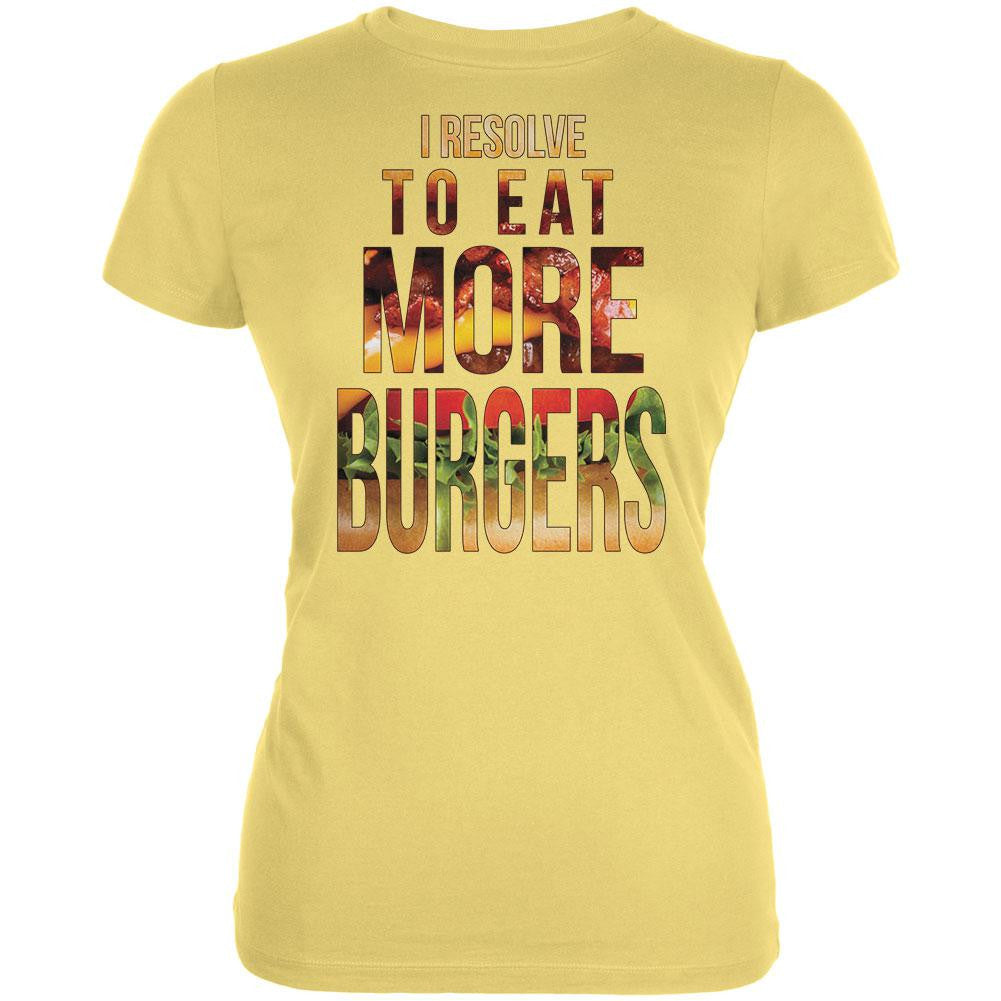 New Years Eat More Burgers Yellow Juniors Soft T-Shirt Juniors T-Shirts Old Glory LG Yellow 