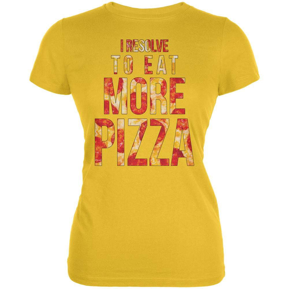 New Years Eat More Pizza Bright Yellow Juniors Soft T-Shirt Juniors T-Shirts Old Glory 2XL Yellow 