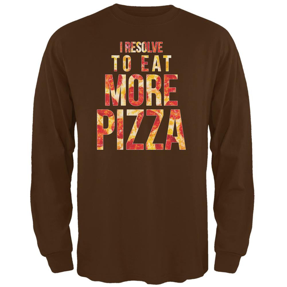 New Years Eat More Pizza Brown Adult Long Sleeve T-Shirt Men's Long Sleeves Old Glory 2XL Brown 