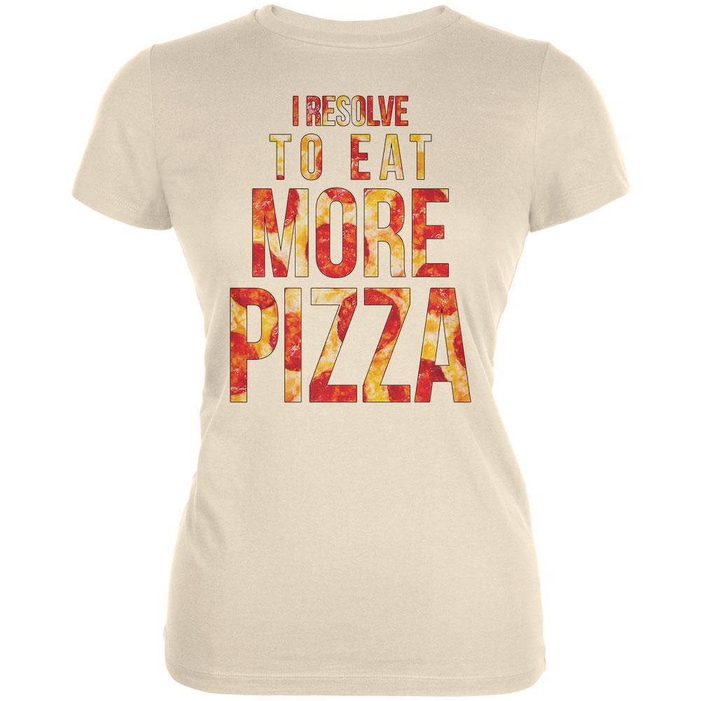 New Years Eat More Pizza Cream Juniors Soft T-Shirt Juniors T-Shirts Old Glory LG Off-White 