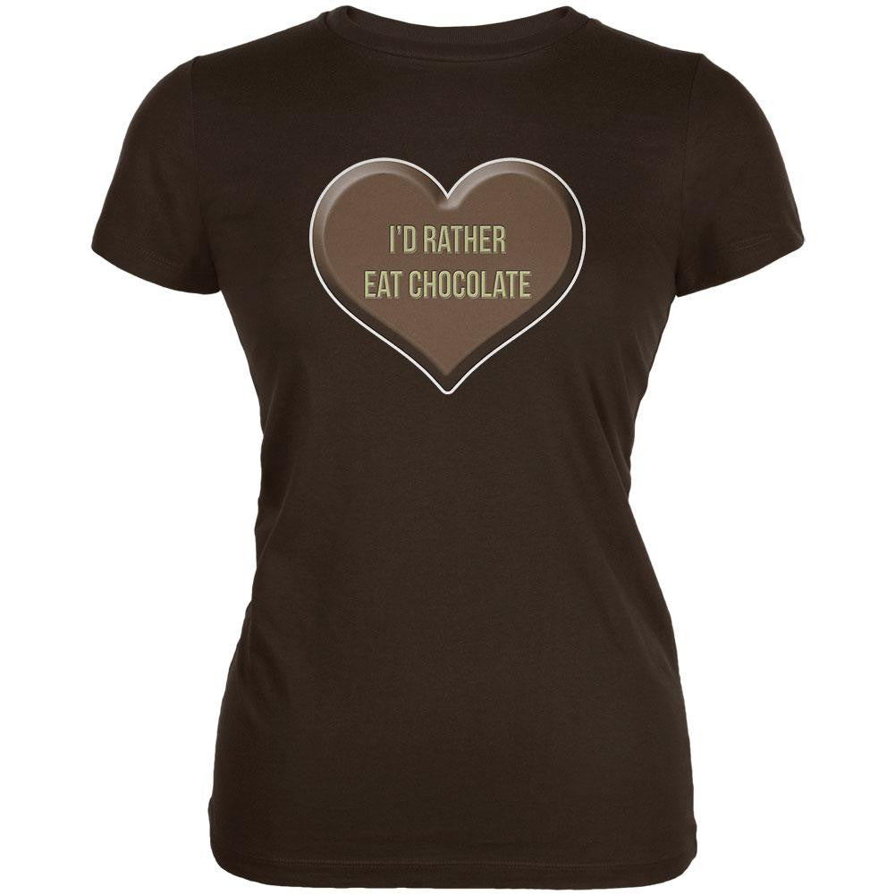 I'd Rather Eat Chocolate Brown Juniors Soft T-Shirt Juniors T-Shirts Old Glory 2XL Brown 