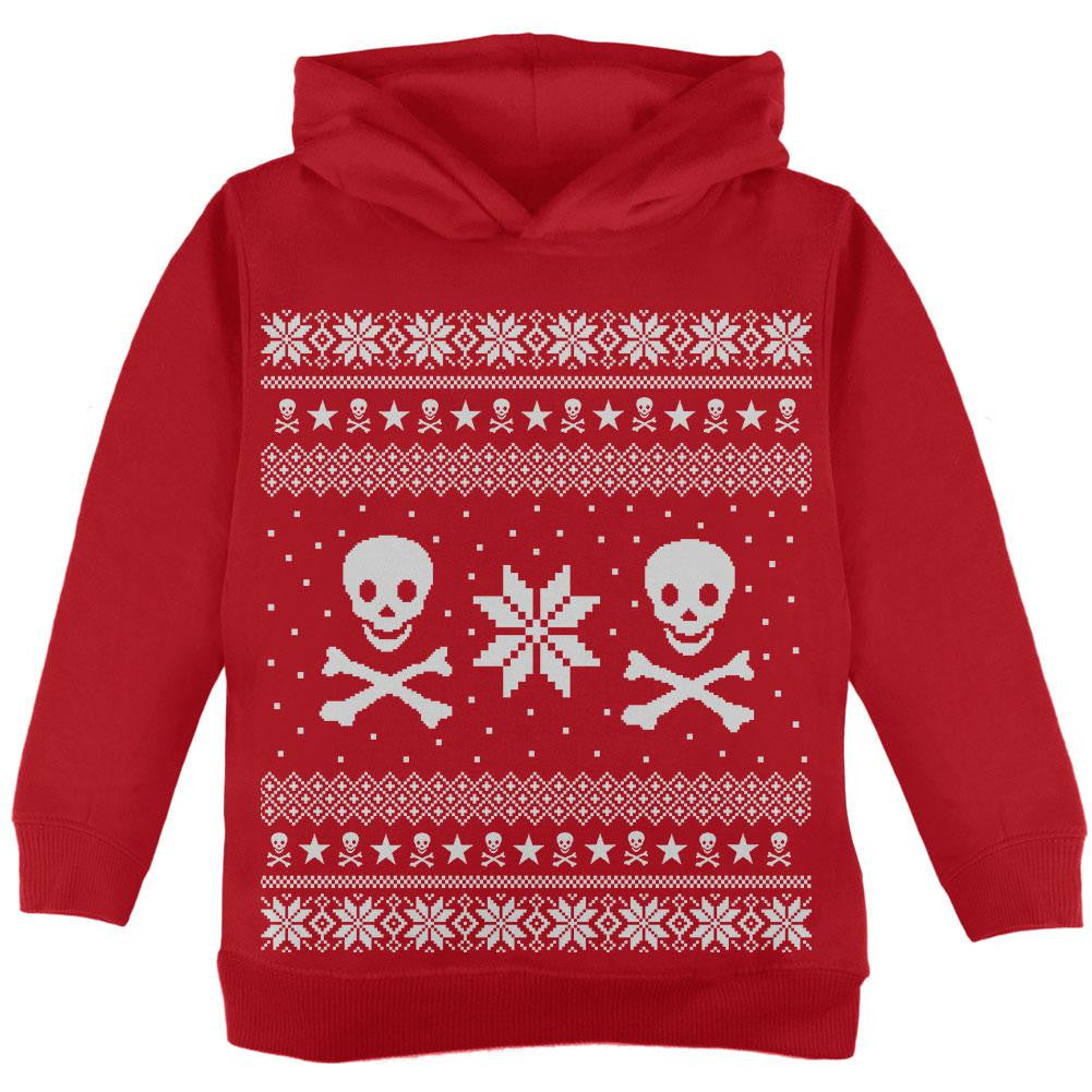 Skull & Crossbones Ugly Christmas Sweater Red Toddler Hoodie Toddler Hoodies Old Glory   