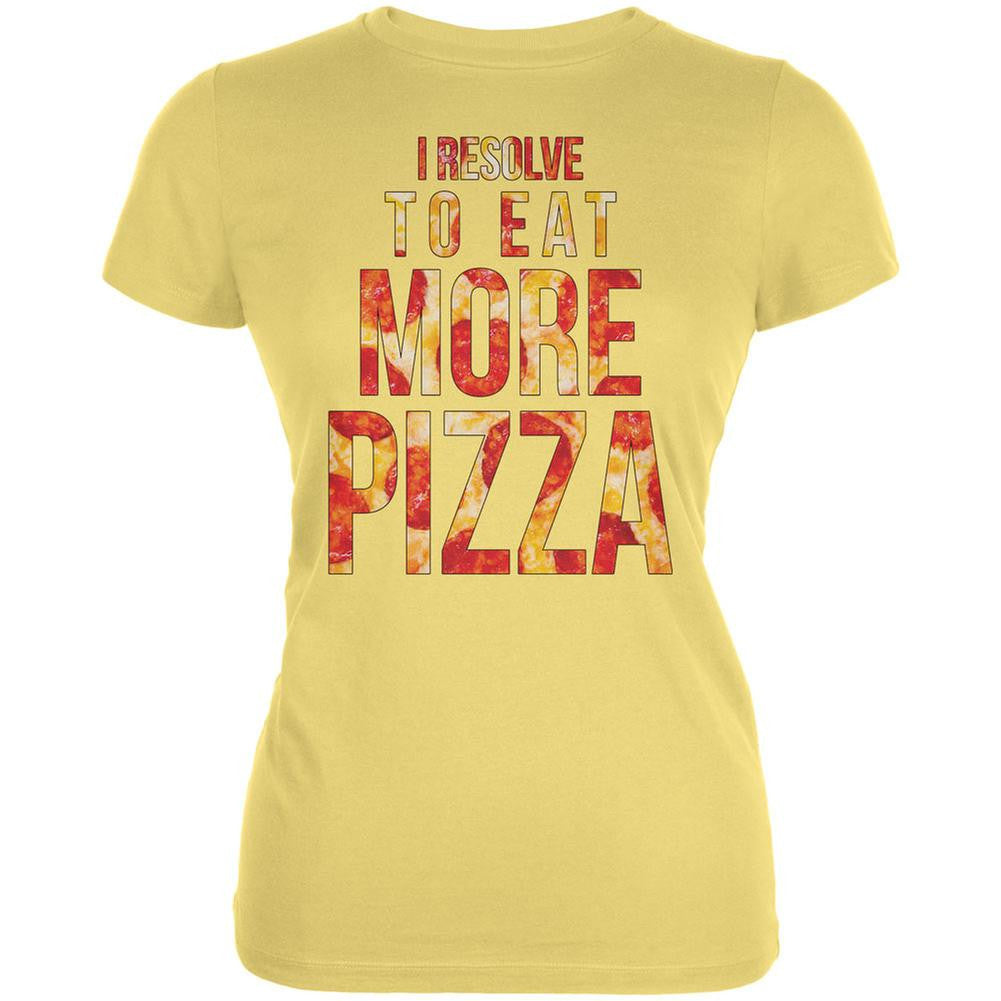 New Years Eat More Pizza Yellow Juniors Soft T-Shirt Juniors T-Shirts Old Glory LG Yellow 