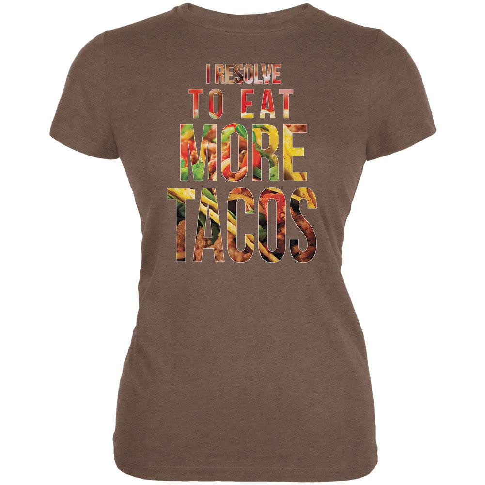 New Years Eat More Tacos Heather Brown Juniors Soft T-Shirt Juniors T-Shirts Old Glory 2XL Brown 