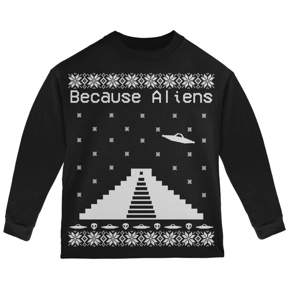 Because Aliens Pyramid Christmas Sweater Black Toddler Long Sleeve T-Shirt Toddler Long Sleeves Old Glory 2T Black 