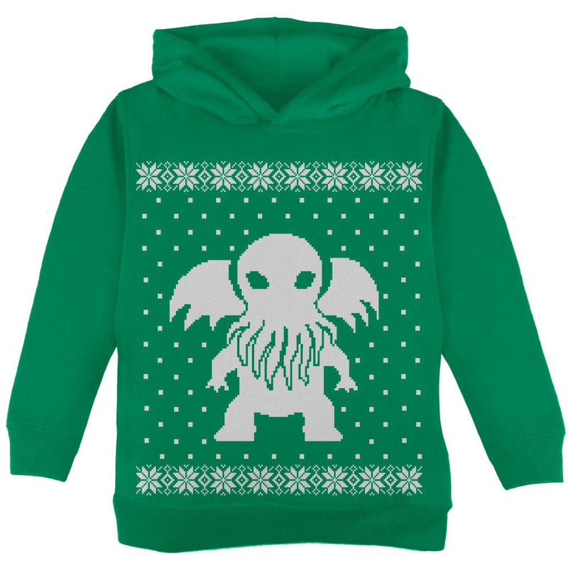 Big Cthulhu Ugly Lovecraft Christmas Sweater Black Toddler Hoodie Toddler Hoodies Old Glory 2T Green 