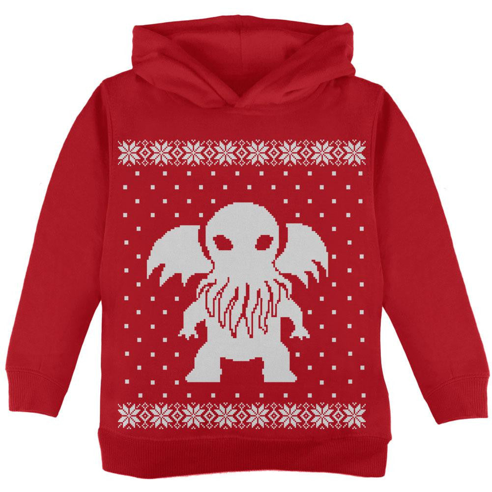 Big Cthulhu Ugly Lovecraft Christmas Sweater Black Toddler Hoodie Toddler Hoodies Old Glory 2T Red 