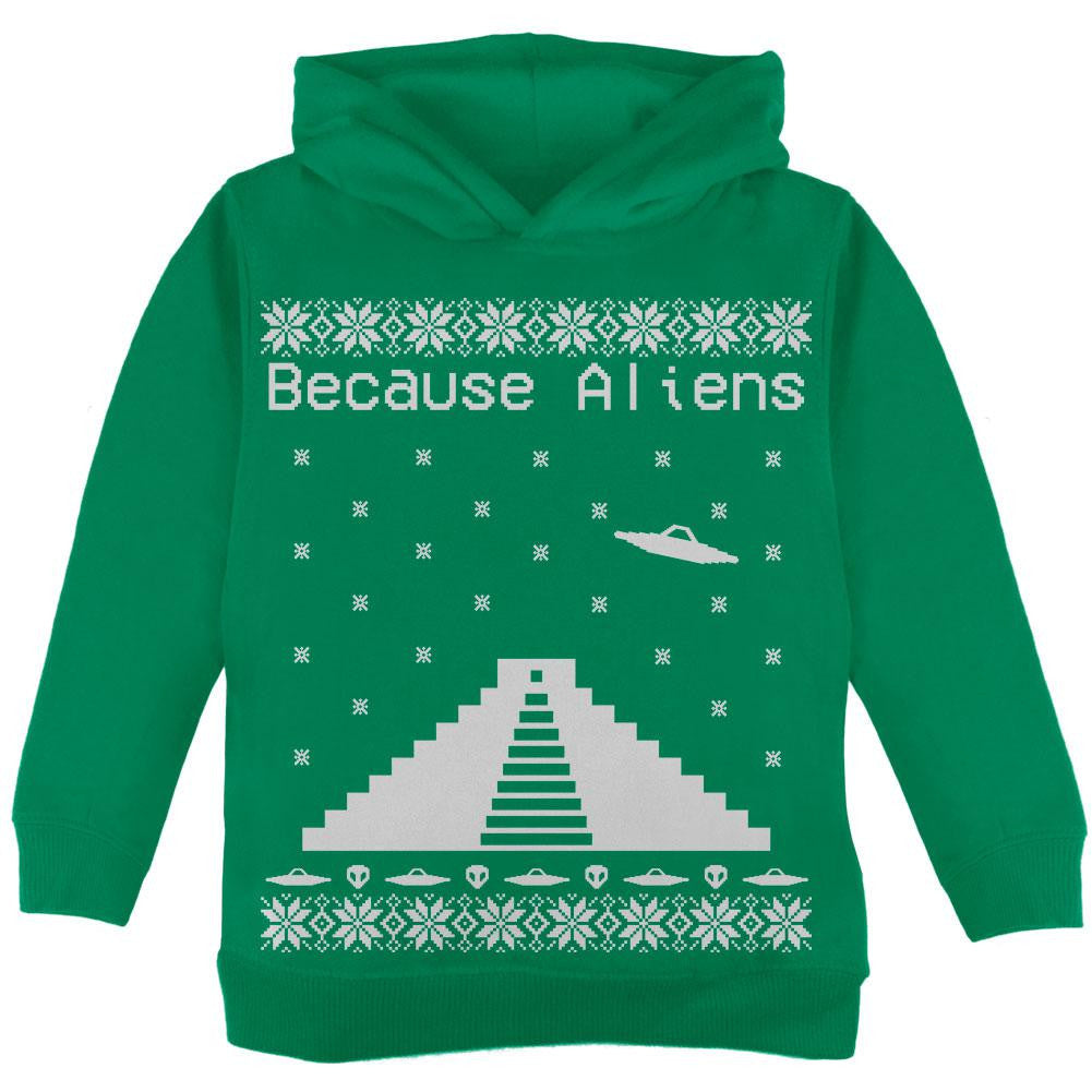 Because Aliens Pyramid Christmas Sweater Black Toddler Hoodie Toddler Hoodies Old Glory 2T Green 