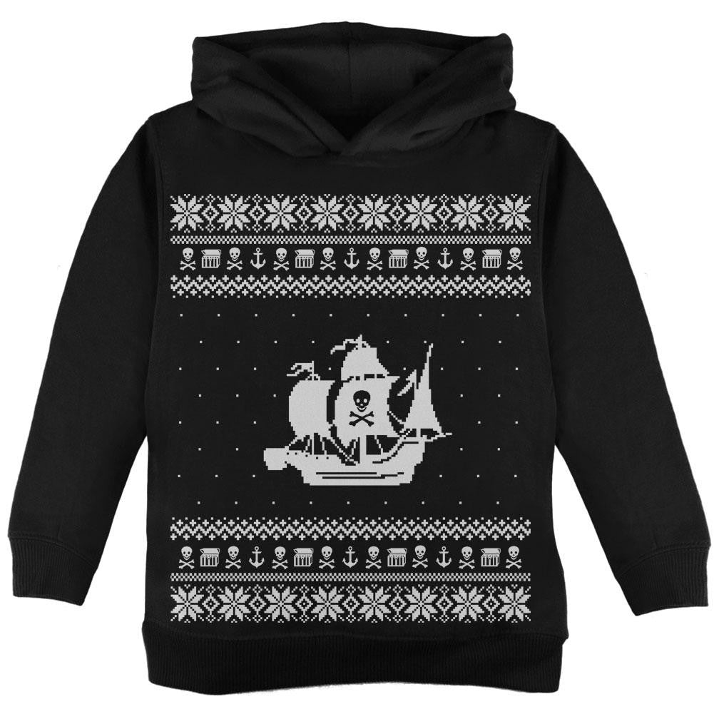 Pirate Ship Ugly Christmas Sweater Black Toddler Hoodie Toddler Hoodies Old Glory   