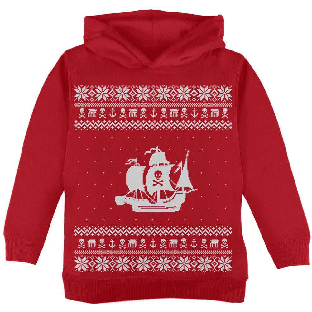 Pirate Ship Ugly Christmas Sweater Black Toddler Hoodie Toddler Hoodies Old Glory   