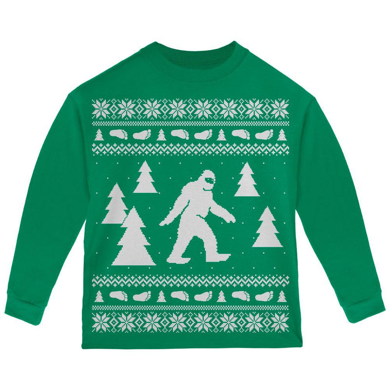 Sasquatch Ugly Christmas Sweater Black Toddler Long Sleeve T-Shirt Toddler Long Sleeves Old Glory   