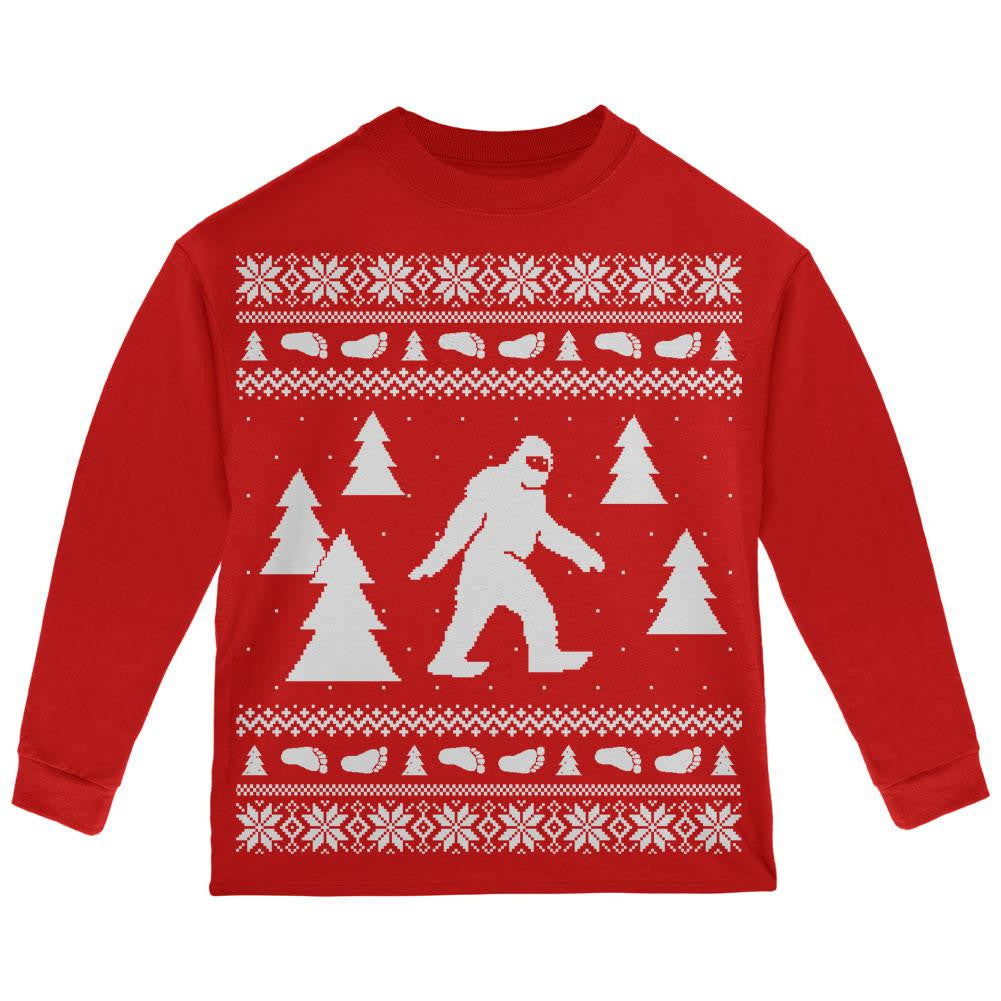 Sasquatch Ugly Christmas Sweater Black Toddler Long Sleeve T-Shirt Toddler Long Sleeves Old Glory   