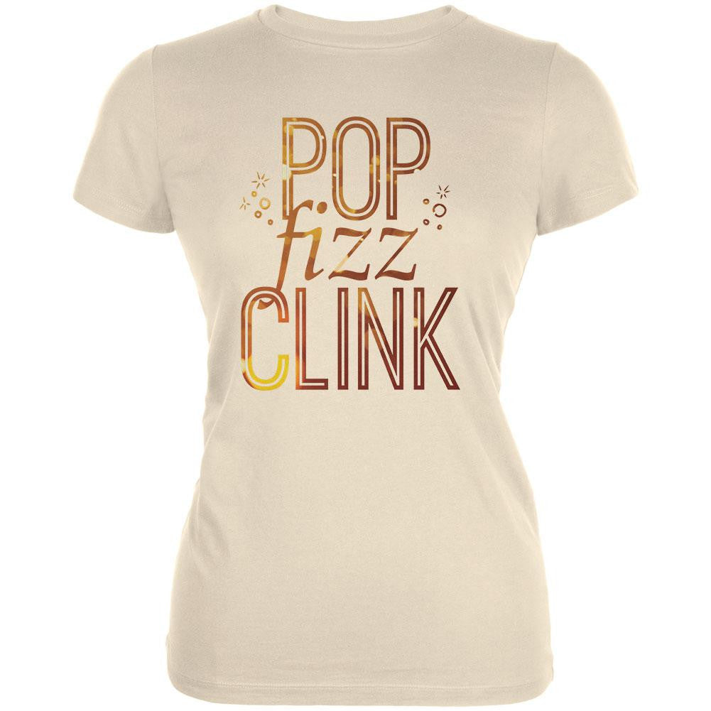 New Years Pop Fizz Clink Cream Juniors Soft T-Shirt Juniors T-Shirts Old Glory LG Off-White 