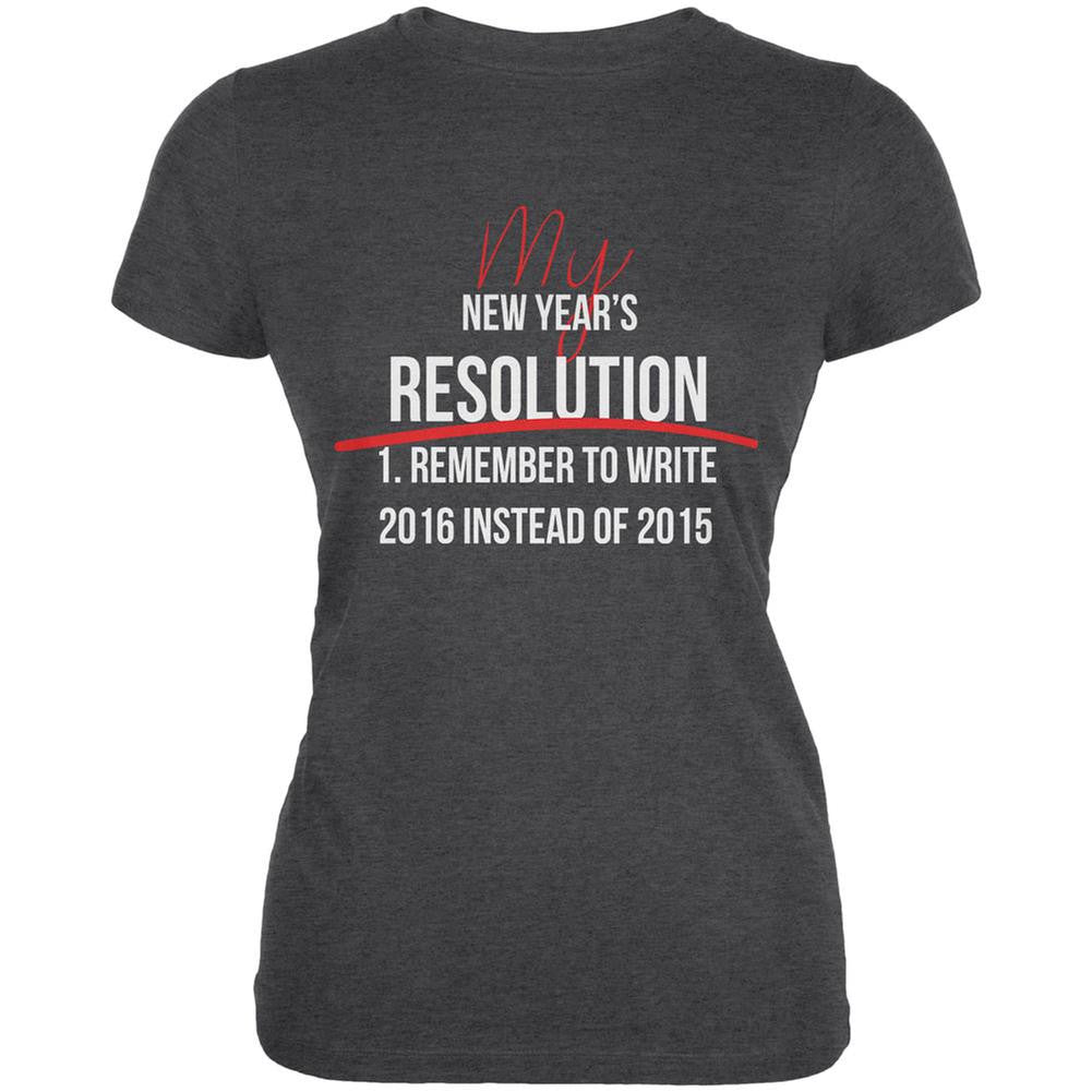 New Years Wrong Date Resolution Dark Heather Juniors Soft T-Shirt Juniors T-Shirts Old Glory 2XL Grey 