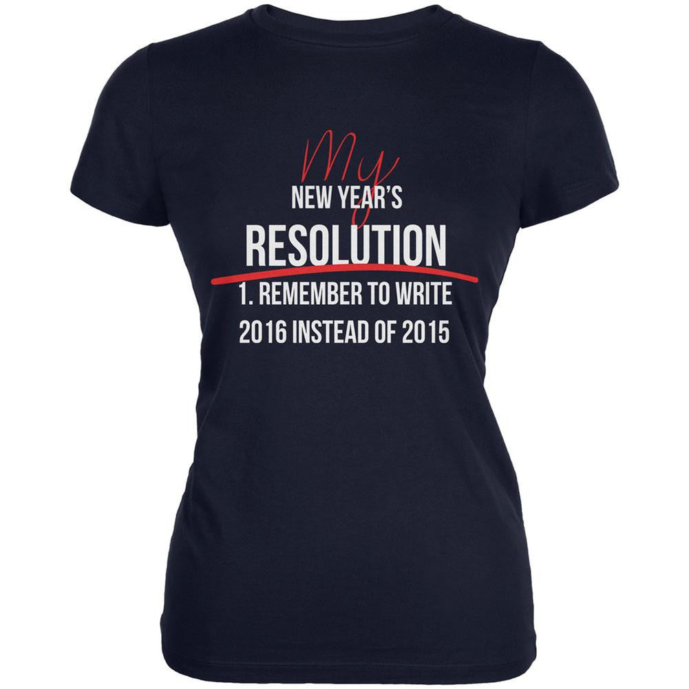 New Years Wrong Date Resolution Navy Juniors Soft T-Shirt Juniors T-Shirts Old Glory 2XL Blue 