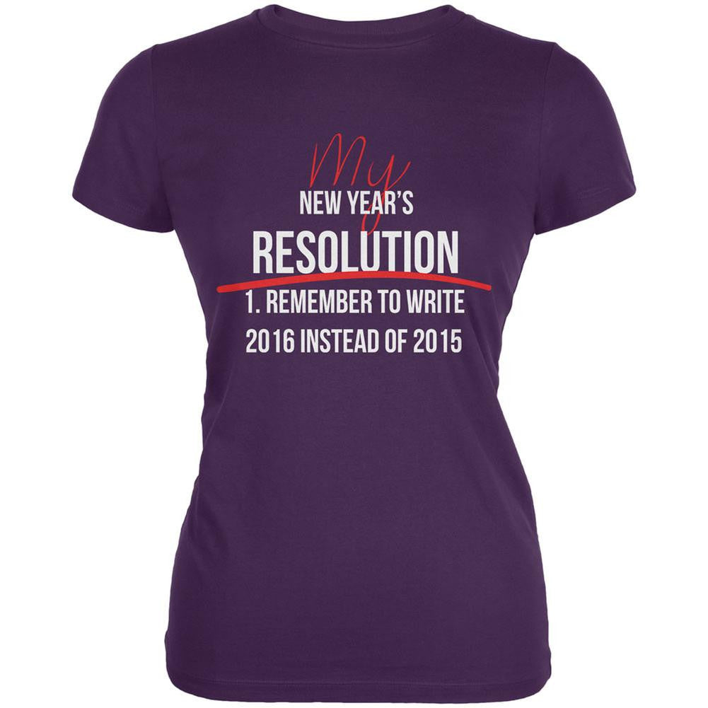 New Years Wrong Date Resolution Purple Juniors Soft T-Shirt Juniors T-Shirts Old Glory 2XL Purple 